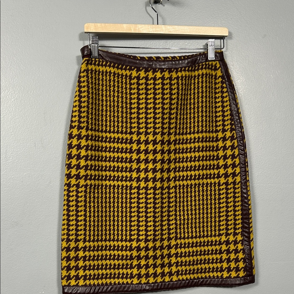Vintage Philosophy Di Alberta Ferretti Wool Pencil Skirt with Faux Leather trim